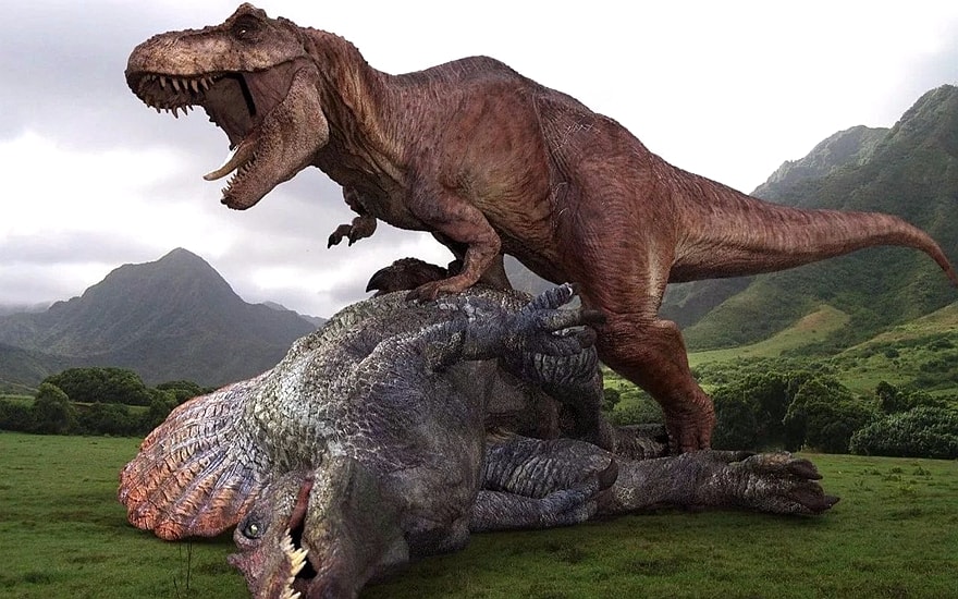 Tyrannosaurus rex fights Spinosaurus